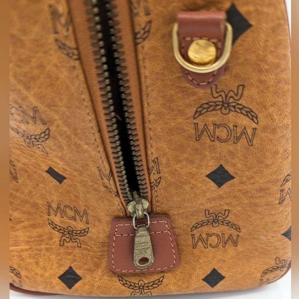 MCM Cognac Monogram Satchel with Brown Leather Trim and Gold Hardware - Picture 5 of 14